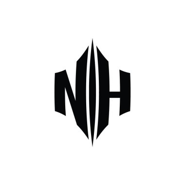 NH Harfi Logo monogram altıgen elmas şekilli piercing stili tasarım şablonu