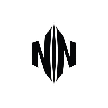 NN Harfi Logo monogram altıgen elmas şekilli piercing stili tasarım şablonu