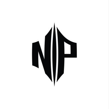 NP Harfi Logo monogram altıgen elmas şekilli piercing stili tasarım şablonu