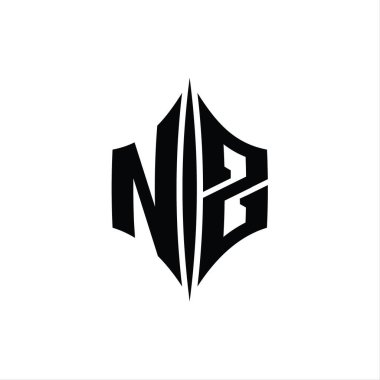 NZ Harf Logosu monogram altıgen elmas şekilli piercing stili tasarım şablonu