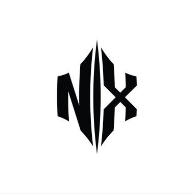 NX Harfi Logo monogram altıgen elmas şekilli piercing stili tasarım şablonu