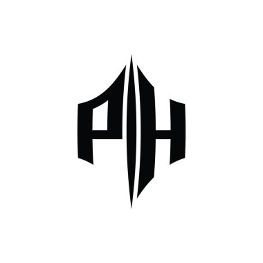 PH Harfi Logo monogram altıgen elmas şekilli piercing stili tasarım şablonu