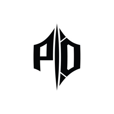 PO Harfi Logo monogram altıgen elmas şekilli piercing stili tasarım şablonu