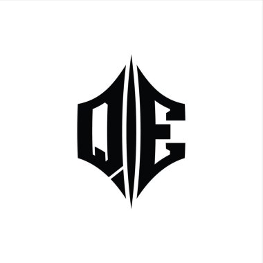 QE Letter Logo monogram altıgen elmas şekli piercing stili tasarım şablonu