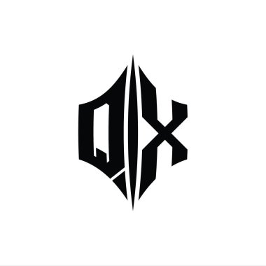 QX Harfi Logo monogram altıgen elmas şekilli piercing stili tasarım şablonu