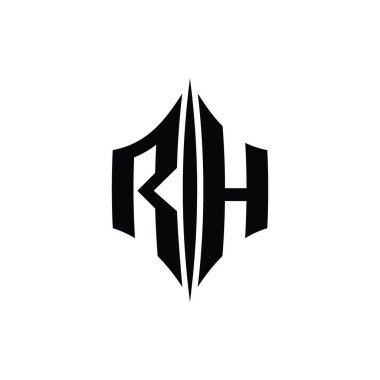 RH Harfi Logo monogram altıgen elmas şekilli piercing stili tasarım şablonu