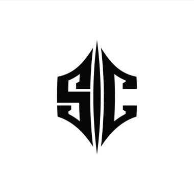 SC Harfi Logosu monogram altıgen elmas şekilli piercing stili tasarım şablonu