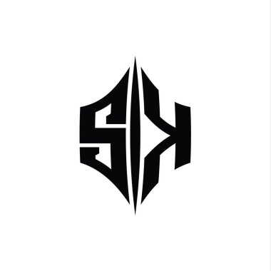 SK Letter Logo monogram altıgen elmas şekli piercing stili tasarım şablonu