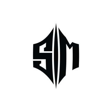 SM Harfi Logo monogram altıgen elmas şekilli piercing stili tasarım şablonu