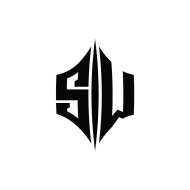 SW Harf Logosu monogram altıgen elmas şekilli piercing stili tasarım şablonu