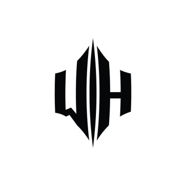 WH Harfi Logo monogram altıgen elmas şekilli piercing stili tasarım şablonu