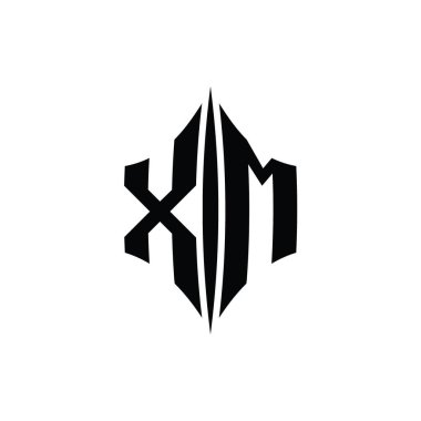 XM Harfi Logo monogram altıgen elmas şekilli piercing stili tasarım şablonu