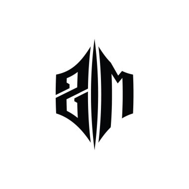 ZM Harfi Logo monogram altıgen elmas şekilli piercing stili tasarım şablonu