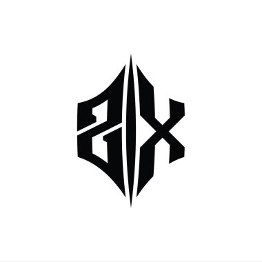 ZX Harfi Logo monogram altıgen elmas şekilli piercing stili tasarım şablonu