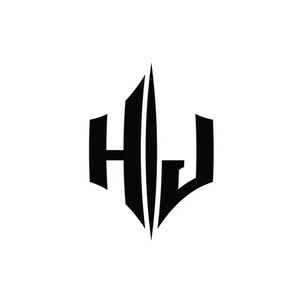 Hj字母Logo六角形菱形 带有穿孔样式设计模板 — 图库照片