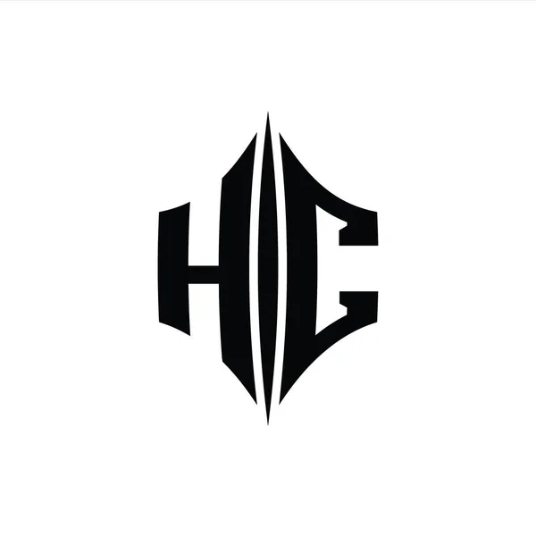 Hc字母Logo六角形菱形 带有穿孔样式设计模板 — 图库照片