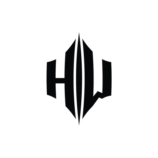 Hw字母Logo六角形菱形 带有穿孔样式设计模板 — 图库照片