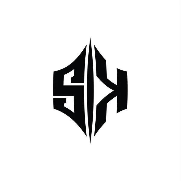 Skレターロゴモノグラムピアススタイルデザインテンプレートと六角形のダイヤモンド形状 — ストック写真