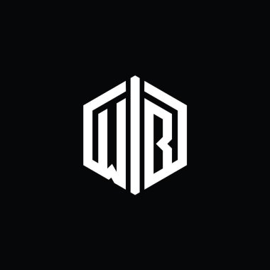 WB Harfi Logo monogram altıgen biçimi ile ana hatlı biçim tasarım şablonu
