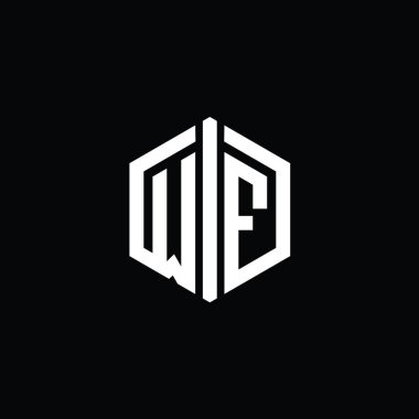 WF Harfi Logo monogram altıgen biçimi ile ana hatlı biçim tasarım şablonu