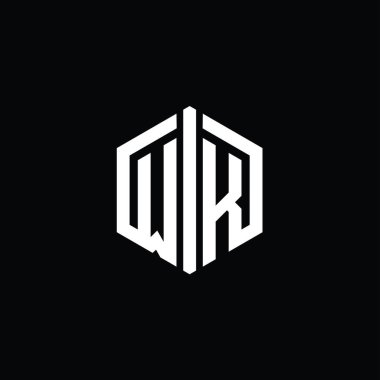 WK Harfi Logo monogram altıgen biçimi ile ana hatlı biçim tasarım şablonu