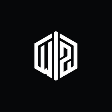 WZ Harfi Logo monogram altıgen biçimi ile ana hatlı biçim tasarım şablonu