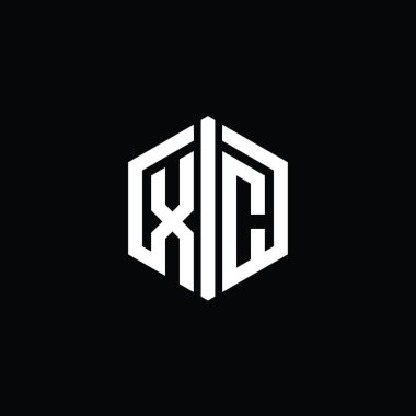 XC Harfi Logo monogram altıgen biçimi ile ana hatlı biçim tasarım şablonu