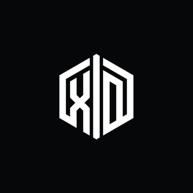 XD Harfi Logo monogram altıgen şekli ile ana hatlı biçim tasarım şablonu