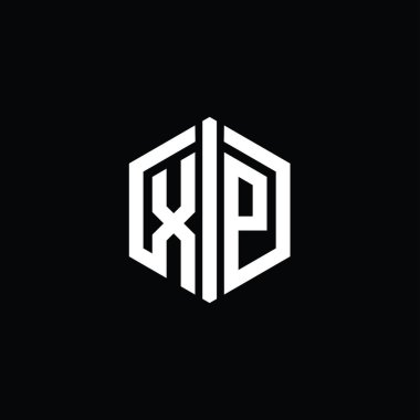 XP Harfi Logo monogram altıgen biçimi ile ana hatlı biçim tasarım şablonu