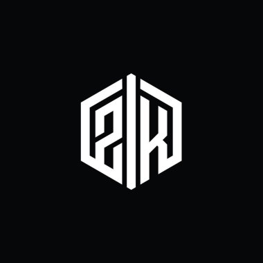 ZK Harfi Logo monogram altıgen biçimi ile ana hatlı biçim tasarım şablonu