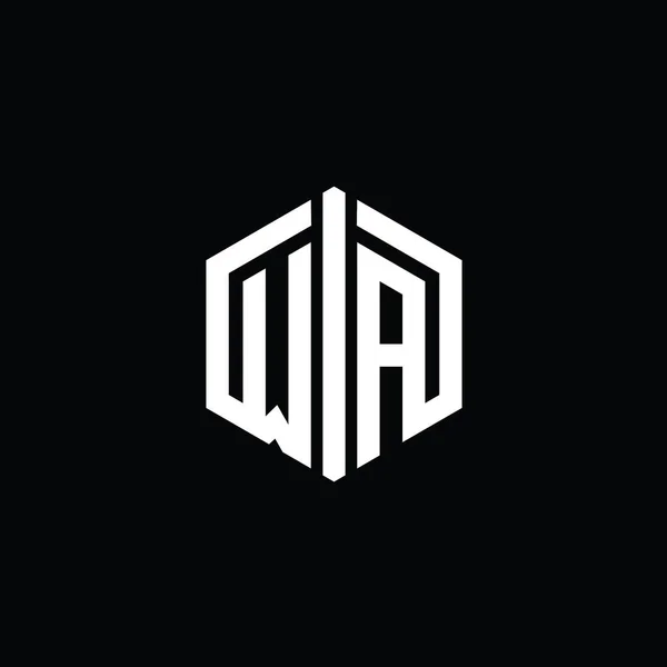 Wa文字ロゴモノグラム接続アウトラインスタイルデザインテンプレートと六角形の形状 — ストック写真