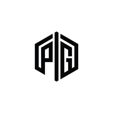 PG Harfi Logo monogram altıgen şekli ile ana hatlı biçim tasarım şablonu
