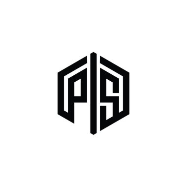 PS Harfi Logo monogram altıgen şekli, ana hatlı biçim tasarım şablonu