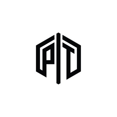 PT Letter Logo monogram altıgen biçimi, ana hatlı biçim tasarım şablonu