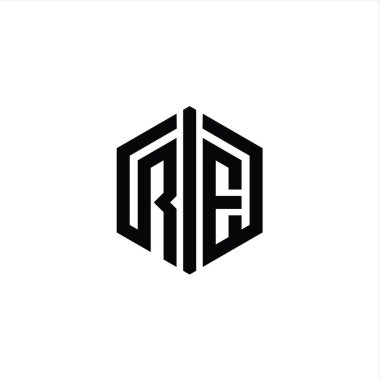 RE Harfi Logosu monogram altıgen şekli ile ana hatlı biçim tasarım şablonu