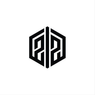 ZZ Harfi Logo monogram altıgen biçimi ile ana hatlı biçim tasarım şablonu