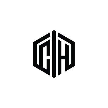 CH Harfi Logo monogram altıgen şekli ile ana hatlı biçim tasarım şablonu