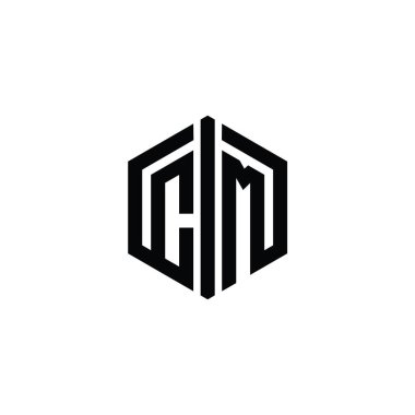 CM Harfi Logo monogram altıgen biçimi ile ana hatlı biçim tasarım şablonu