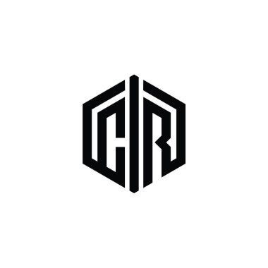 CR Harfi Logo monogram altıgen şekli ile ana hatlı biçim tasarım şablonu