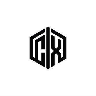 CX Harfi Logo monogram altıgen şekli ile ana hatlı biçim tasarım şablonu