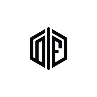 DF Harfi Logo monogram altıgen şekli ana hatlı biçim tasarım şablonu