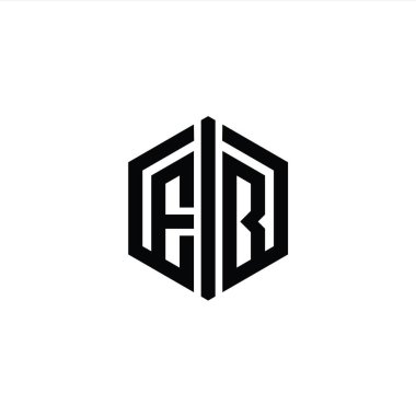 EB Harfi Logo monogram altıgen biçimi ile ana hatlı biçim tasarım şablonu