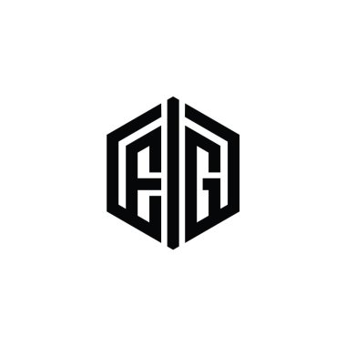 EG Harfi Logo monogram altıgen biçimi ile ana hatlı biçim tasarım şablonu