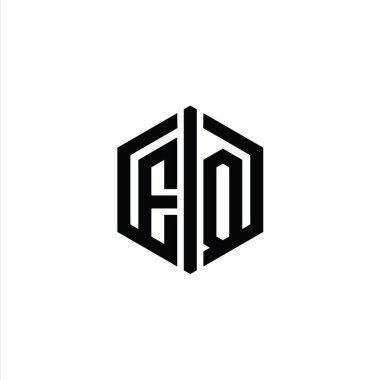 EQ Harfi Logo monogram altıgen biçimi ile ana hatlı biçim tasarım şablonu