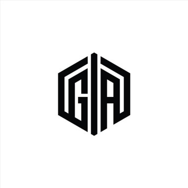 GA Harfi Logo monogram altıgen biçimi, ana hatlı biçim tasarım şablonu