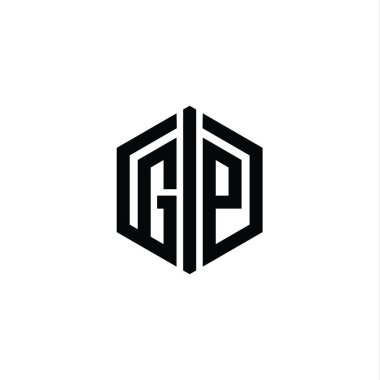 GP Harfi Logo monogram altıgen biçimi ile ana hatlı biçim tasarım şablonu
