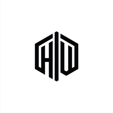 HV Letter Logo monogram altıgen şekli ile ana hatlı biçim tasarım şablonu