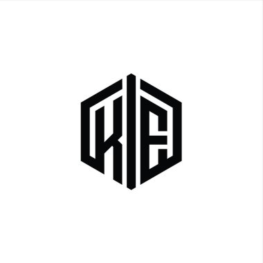 KE Harfi Logo monogram altıgen şekli, ana hatlı biçim tasarım şablonu