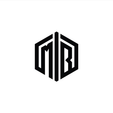 MB Harfi Logo monogram altıgen şekli ile ana hatlı biçim tasarım şablonu