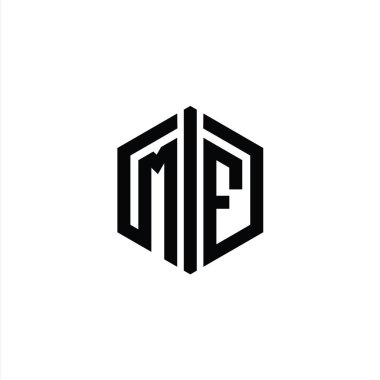 MF Harfi Logo monogram altıgen biçimi ile ana hatlı biçim tasarım şablonu